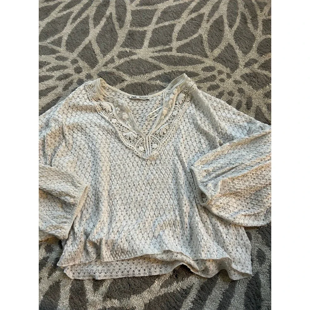 White Lace Crochet Detail Zara Blouse